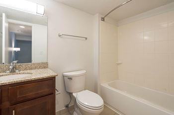 Large soaking tub in bathroom
